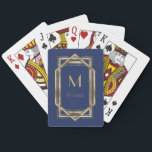 Navy Blue &  Gold Geometric | Monogram & Name   Playing Cards<br><div class="desc">Elegant and chic Navy Blue and gold art deco geometric frame with monogram. This is a template ready for you to personalise with your initial. Inspired by the 1920's Gatsby  Art Deco style. Great for speakeasy party or just regular poker night.</div>