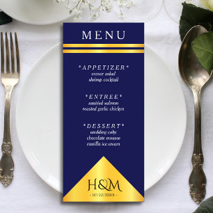 Navy Blue Gold Geometric Stripe Wedding Reception Menu