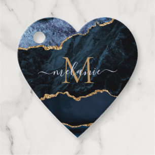 Navy Blue Gold Gift Tags Custom Name and Letter