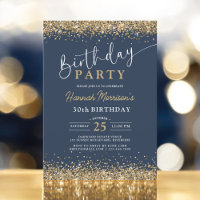 Navy Blue Gold Glitter Any Age 30th Birthday 