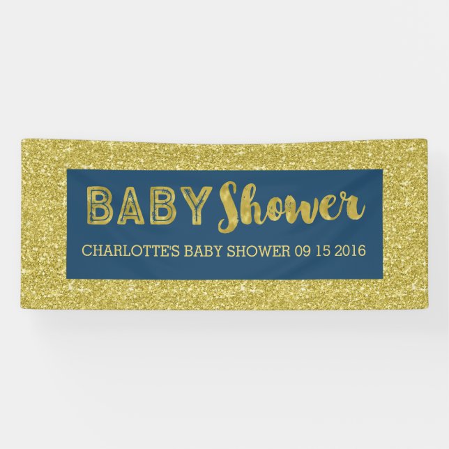 Navy Blue Gold Glitter Baby Shower Sign Custom (Horizontal)