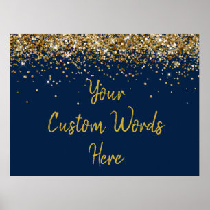 Navy Blue Gold Glitter Birthday Party Anniversary Poster