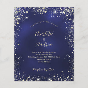 Navy blue gold glitter budget wedding invitation flyer