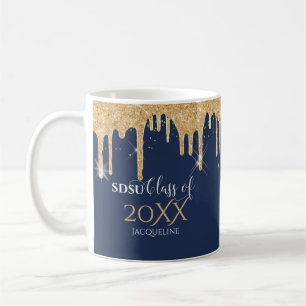 Navy Blue Gold Glitter Drips High School Class of Coffee Mug