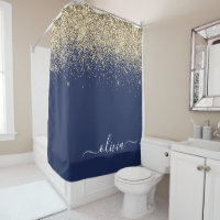 Navy Blue Gold Glitter Girly Monogram Name