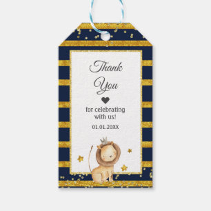 Navy Blue Gold Glitter Lion Thank You Card Tags