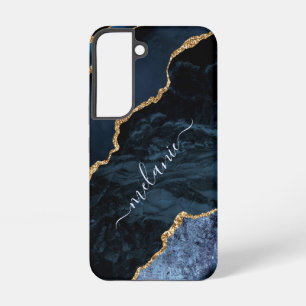 Navy Blue Gold Glitter Marble Custom Your Name Samsung Galaxy Case