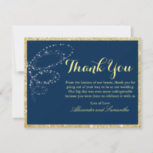 Navy Blue Gold Glitter Snowflake Thank You Card