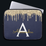 Navy Blue Gold Glitter Sparkle Monogram Laptop Sleeve<br><div class="desc">Navy Blue and Gold Faux Dripping Modern and Elegant Girly Glitter and Sparkle Elegant Monogram Case. This case can be customised to include your initial and first name.</div>