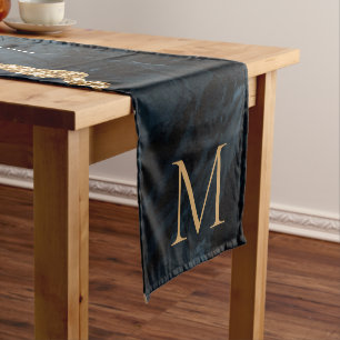 Navy Blue Gold Glitter Table Runner Personalized