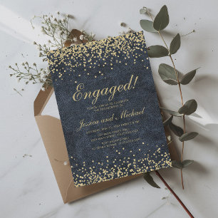 Navy Blue Gold Glitter Wedding Engagement Invitation