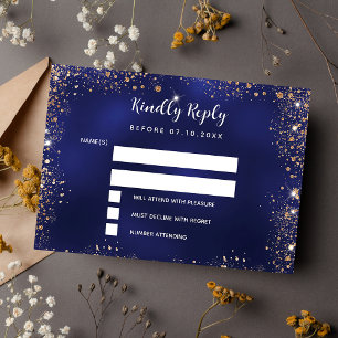 Navy blue gold glitter wedding RSVP Card