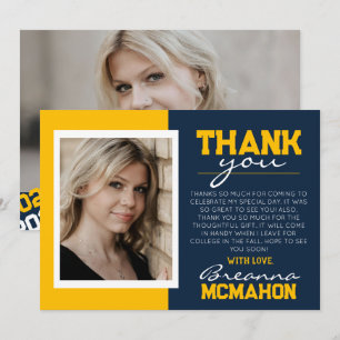 Navy Blue & Gold Graduation 2 Photo Thank You Card