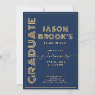 Navy Blue Gold Graduation Invitation