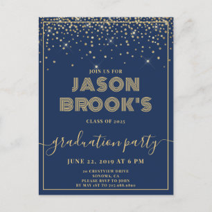 Navy Blue Gold Graduation Invitations