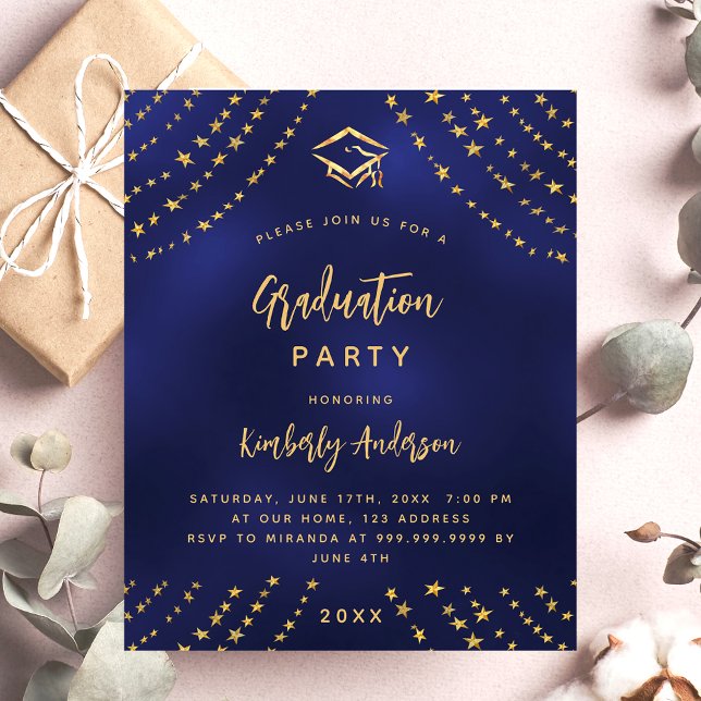 Navy blue gold graduation party invitation (Creator Uploaded)