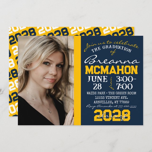 Navy Blue & Gold Graduation Photo Invitation (Creator Uploaded)