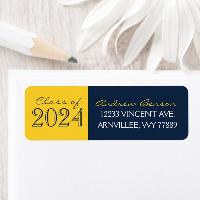 Navy Blue & Gold Graduation Return Address Labels (Insitu)