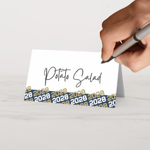 Navy Blue & Gold Graduation Year Folding Food or Place Card