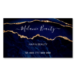 Navy Blue Gold Hair Beauty Business Card Magnet