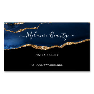 Navy Blue Gold Hair Beauty Business Card Template