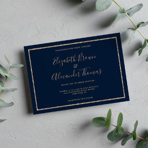 Navy blue gold handwritten calligraphy wedding invitation