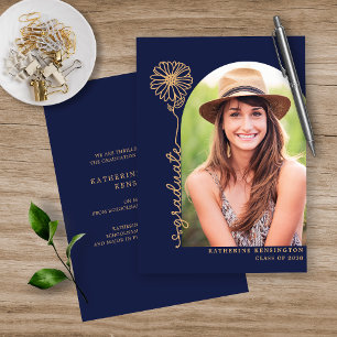 Navy Blue Gold Handwritten Photo Graduation