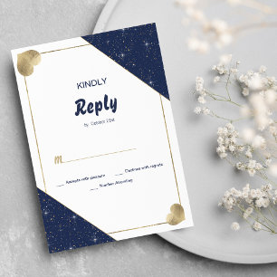Navy blue gold heart sparkle glitter RSVP Invitation
