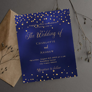 Navy blue gold hearts budget wedding invitation flyer