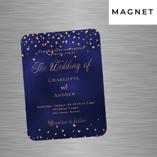 Navy blue gold hearts luxury wedding invitation magnet