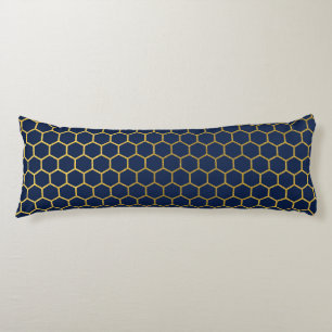 Navy Blue & Gold Hexagon Geometric Pattern Body Cushion