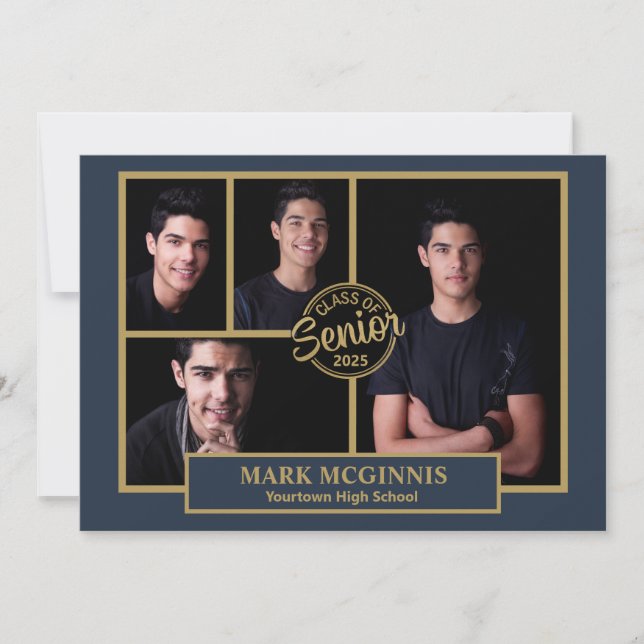 Navy Blue Gold High School Class 2024 Graduation Invitation (Front)