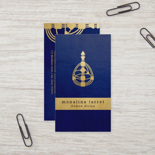 Navy Blue | Gold Human Design Body Graph Business Card (Front/Back In Situ)
