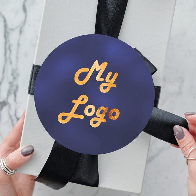 Navy blue gold image business logo classic round sticker (Creator Uploaded)
