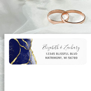 Navy Blue Gold Ink Wedding Return Address Label