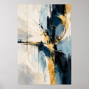 Navy Blue Gold Intersection Abstract Wall Art