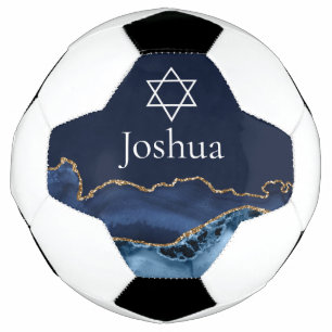 Navy Blue Gold Jewish Star of David Customised Soccer Ball