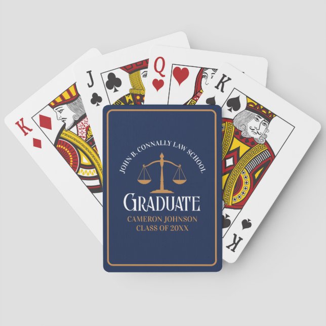 Navy Blue Gold Law School Custom Graduation Party Playing Cards (Back)