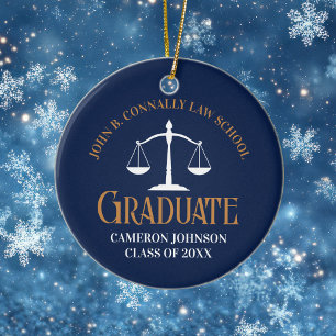 Navy Blue Gold Law School Graduation 2 Sided Ceramic Ornament