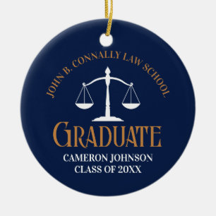 Navy Blue Gold Law School Graduation 2 Sided Ceramic Ornament