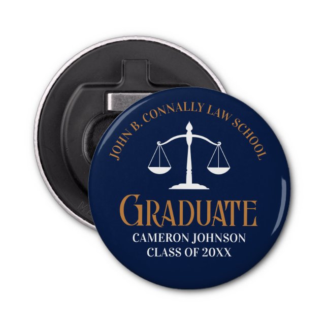 Navy Blue Gold Law School Graduation Keepsake Bottle Opener (Front)