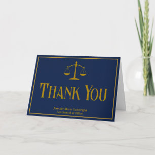 Navy Blue Gold Law School Graduation Lawyer Thank You Card