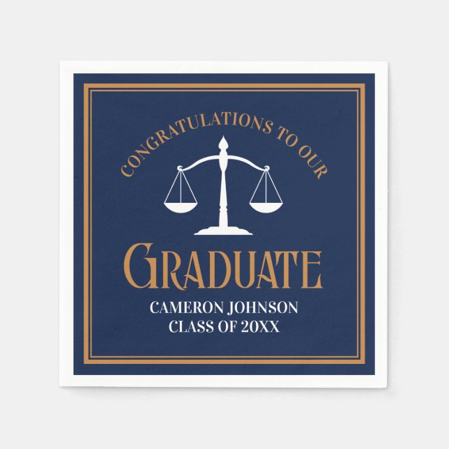 Navy Blue Gold Law School Graduation Party Napkin (Front)