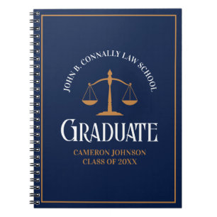 Navy Blue Gold Law School Personalised Graduation Notebook