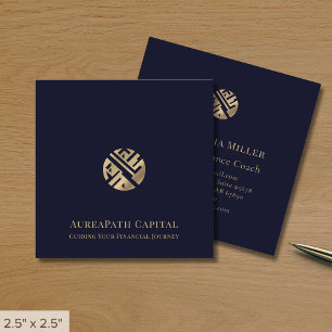 Navy Blue Gold Logo Finance Square Business Card
