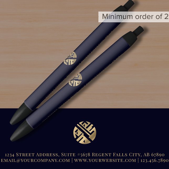 Navy Blue Gold Logo Promotional Black Ink Pen (Creator Uploaded)