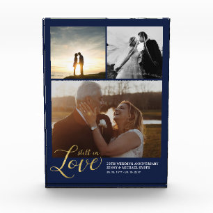 Navy blue & Gold Love Anniversary Gift Photo Block
