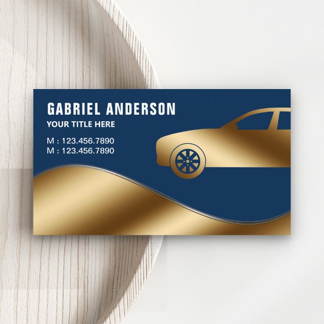 Navy Blue Gold Luxury Car Hire Chauffeur Business Card (Creator Uploaded)