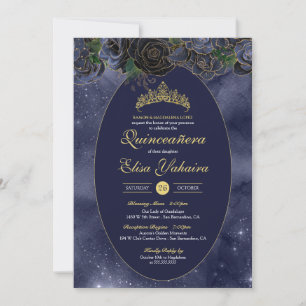 Navy Blue Gold Luxury Elegant Quinceanera Invitation