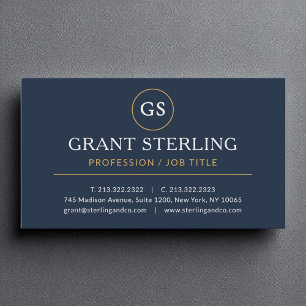 Navy Blue Gold Luxury Minimalist Professional Business Card